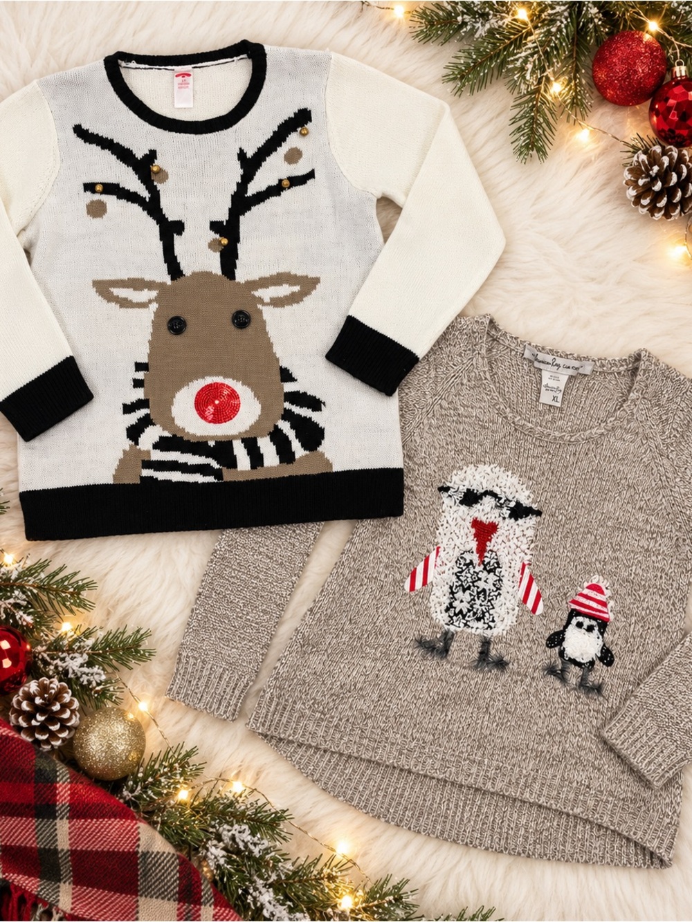Holiday Time & American Rag Christmas Sweaters Lot of 2 Size L XL